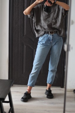 Klasyczna bluzka lniana oversize Grafit