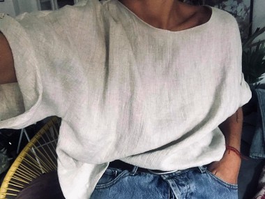 Klasyczna bluzka lniana oversize Naturalna